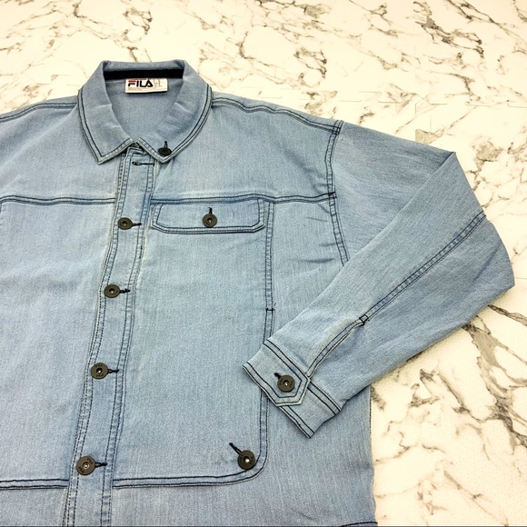 Men's Fila Sandblast Button Down Denim Jacket - Picture 2 of 3